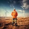 Engineer standing at the wind turbine plant.