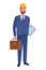 Engineer with suit and helmet holding briefcase cartoon