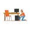 Engineer system IT administrator at work, networking service vector illustration