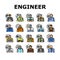 engineer technology work man icons set vector