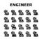 engineer technology work man icons set vector