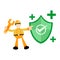 engineer worker miner green shield checklist protection security cartoon doodle flat design vector illustration