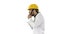 Engineer or Worker Yellow Safety Helmet Hat Putting on Head on white background.