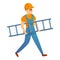 Engineer and working stair icon, cartoon style