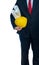 Engineer yellow helmet for workers security with construction pl