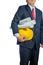 Engineer yellow helmet for workers security with construction pl