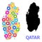 Engineering Collage Map of Qatar with Colorful Wheels