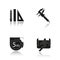 Engineering drop shadow black icons set. Pencil and ruler, caliper, measuring tape, drawing rulers . Isolated illustratio