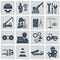 Engineering icon set. Engineer construction equipment machine operator managing and manufacturing icons
