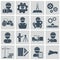 Engineering icon set. Engineer construction equipment machine operator managing and manufacturing icons