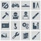 Engineering icon set. Engineer construction equipment machine operator managing and manufacturing icons