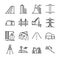 Engineering line icon set. Included the icons as building, dam, industrial, silo, power plant, estate and more.
