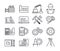 Engineering and manufacturing vector icon set in thin line style