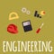 Engineering poster with engineer work tools and calculating equipment set