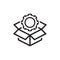 Engineering Solutions Icon. Gear and Cardbox. Product Symbol.