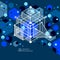 Engineering technology vector dark blue wallpaper made with 3D cubes and lines. Engineering technological wallpaper made with