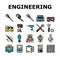 engineering tool work wrench icons set vector