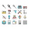 engineering tool work wrench icons set vector