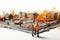 Engineers construction Industrial site with workers 3D illustration white background