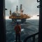 Engineers and staff are working on an oil drilling platform in the middle of the sea.AI generated