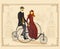 England Couple of cyclists on bicycle.Vector illustration. - Ill