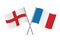 England and France crossed flags. English and French flags,