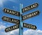 England France Germany Ireland Signpost Showing Europe Travel To