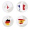 England, France, Germany, Spain map contour and national flag in a circle