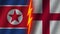 England and North Korea Flags Together, Fabric Texture, Thunder Icon, 3D Illustration