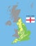 England is part of the UK. Bordered by northern ireland, Wales and Scotland. Detailed physical map of country colored