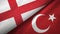 England and Turkey two flags textile cloth, fabric texture