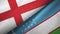 England and Uzbekistan two flags textile cloth, fabric texture