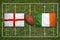 England vs. Ireland flags on rugby field