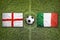 England vs. Italy flags on soccer field