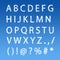 English alphabet from clouds on blue sky