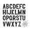 English alphabet font. Letters with spider webs.