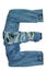 The English alphabet is laid out from letters consisting of jeans clothes of various shade