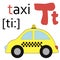 English alphabet with letter and picture of taxi