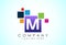 English alphabet M with data pixel. Creative technological modern data pixel logo