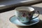 English blue and white tea cup on saucer