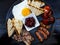 English Breakfast with Bacon, Red Beans, Sausage, Egg and Fried Bread