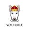 English Bull terrier dog head in crown. You rule text. Vector illustration.