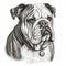 English Bulldog, engraving style, close-up portrait, black and white drawing, cute companion dog,