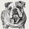 English Bulldog, engraving style, close-up portrait, black and white drawing, cute companion dog,