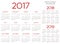 English Calendar 2017-2018-2019 vector red