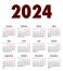 English Calendar grid bold digits for 2024. MF