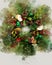 English Christmas wreath, Digital Christmas Watercolour-Photograph with seasonal embellishments, snowflakes, sparkles etc