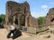 English Civil War mortar, medieval Goodrich Castle ruins, England