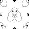 English Cocker Spaniel dog head outline seamless pattern background paw print . Cartoon dog puppy background. Hand drawn childish