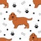 English Cocker Spaniel dog seamless pattern background with dog bone, paw print . Cartoon dog puppy background. Hand drawn